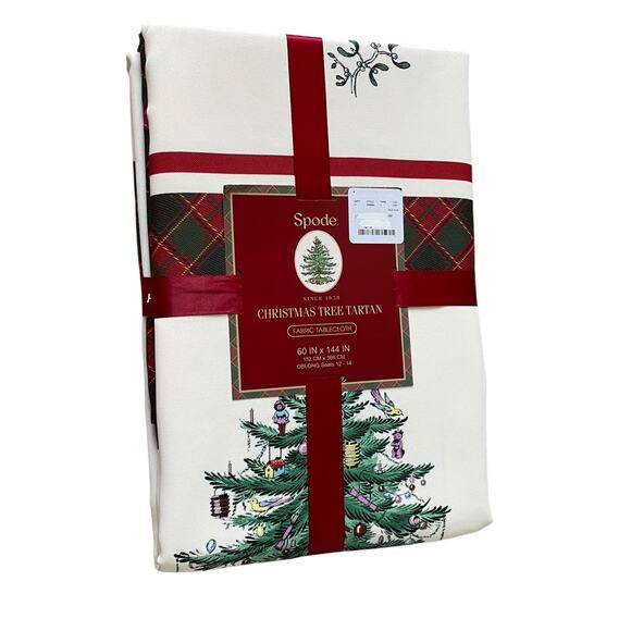 Spode Christmas Tree Tartan Holiday Tablecloth 60x144 Oblong Seats 12-14 New - Picture 11 of 16